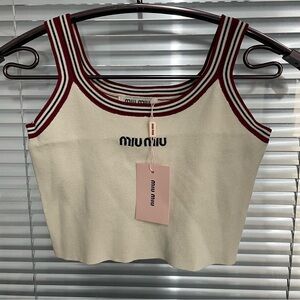 Miu Miu Ivory and Maroon Trimmed Crop Top